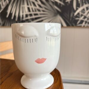 Modern Face Planter Ceramic Pedestal Vase Boho Minimalist Art Pot 5.5”